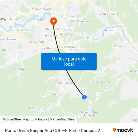 Ponto Divisa Gaspar Alto C/B to Furb - Campus 2 map