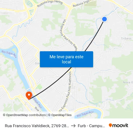 Rua Francisco Vahldieck, 2769-2815 to Furb - Campus 2 map