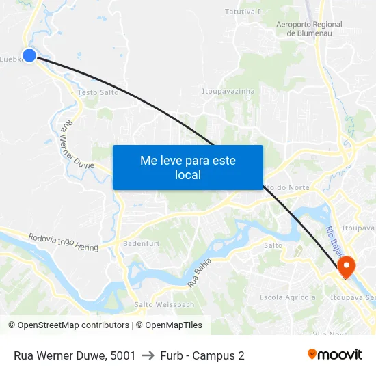 Rua Werner Duwe, 5001 to Furb - Campus 2 map