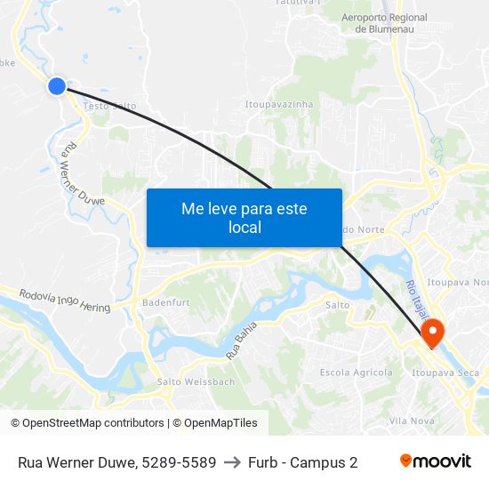 Rua Werner Duwe, 5289-5589 to Furb - Campus 2 map