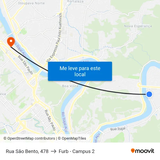 Rua São Bento, 478 to Furb - Campus 2 map