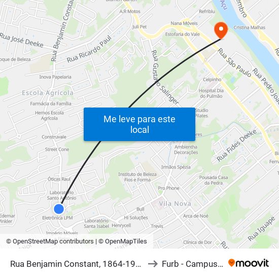 Rua Benjamin Constant, 1864-1984 to Furb - Campus 2 map