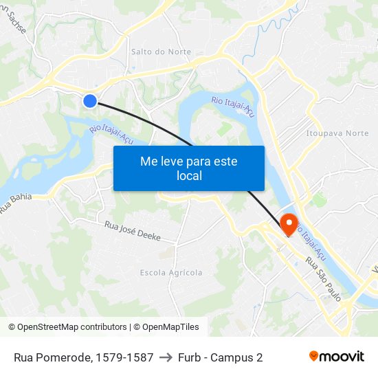 Rua Pomerode, 1579-1587 to Furb - Campus 2 map