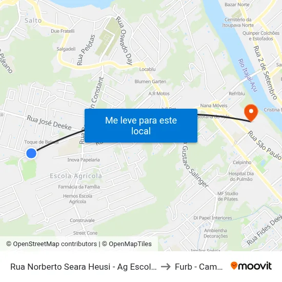Rua Norberto Seara Heusi - Ag Escola Agrícola to Furb - Campus 2 map