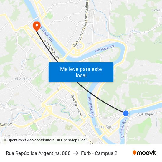 Rua República Argentina, 888 to Furb - Campus 2 map