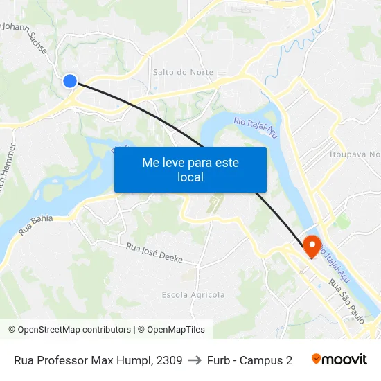 Rua Professor Max Humpl, 2309 to Furb - Campus 2 map