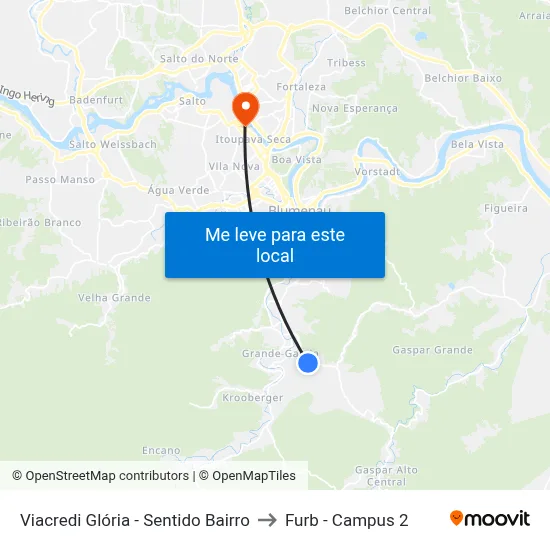Viacredi Glória - Sentido Bairro to Furb - Campus 2 map