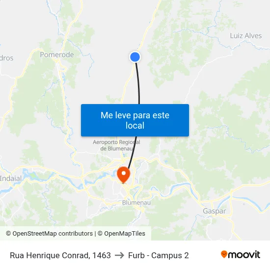 Rua Henrique Conrad, 1463 to Furb - Campus 2 map