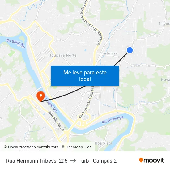 Rua Hermann Tribess, 295 to Furb - Campus 2 map