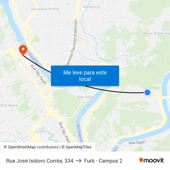 Rua José Isidoro Corrêa, 334 to Furb - Campus 2 map
