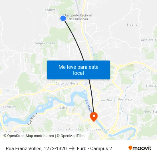 Rua Franz Volles, 1272-1320 to Furb - Campus 2 map