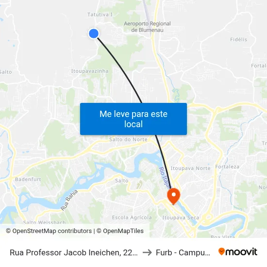 Rua Professor Jacob Ineichen, 2247 to Furb - Campus 2 map