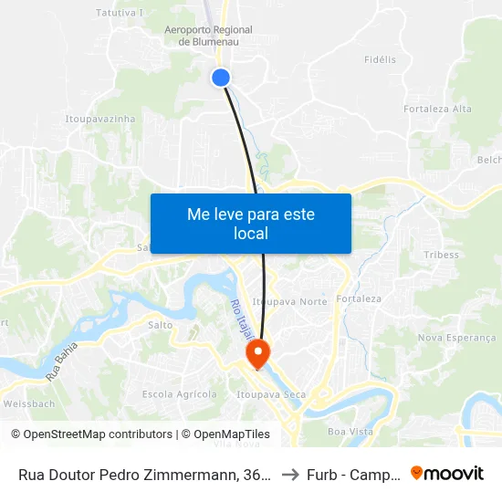 Rua Doutor Pedro Zimmermann, 3627-3691 to Furb - Campus 2 map