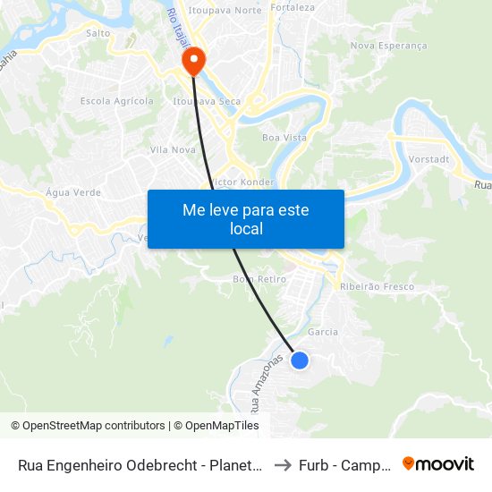 Rua Engenheiro Odebrecht - Planeta Corpo to Furb - Campus 2 map