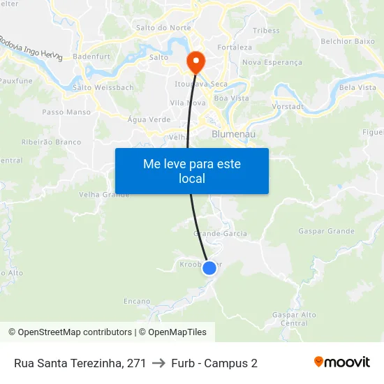 Rua Santa Terezinha, 271 to Furb - Campus 2 map