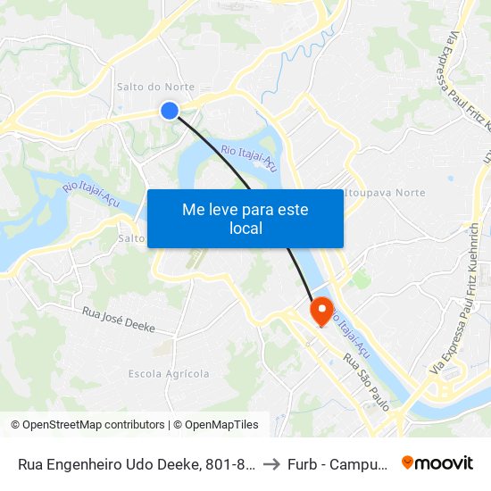 Rua Engenheiro Udo Deeke, 801-899 to Furb - Campus 2 map