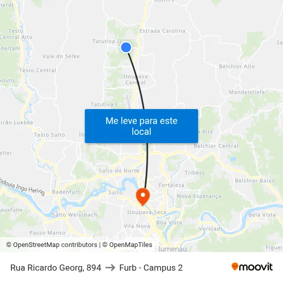 Rua Ricardo Georg, 894 to Furb - Campus 2 map