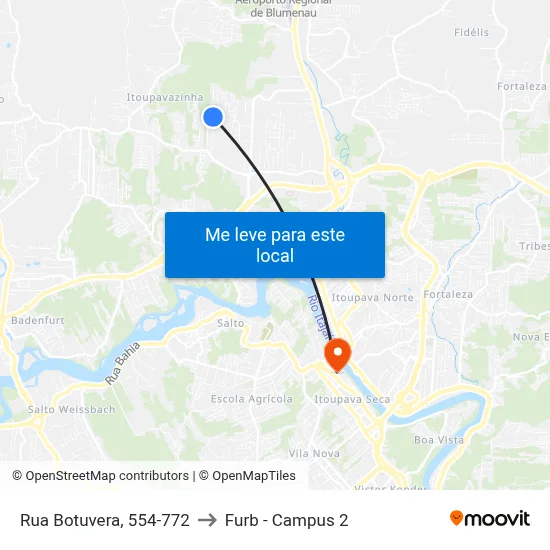 Rua Botuvera, 554-772 to Furb - Campus 2 map