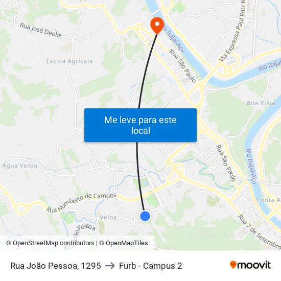 Rua João Pessoa, 1295 to Furb - Campus 2 map