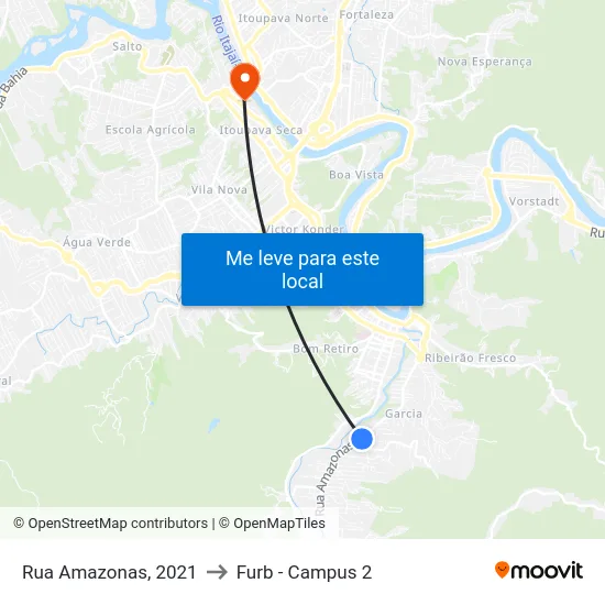 Rua Amazonas, 2021 to Furb - Campus 2 map