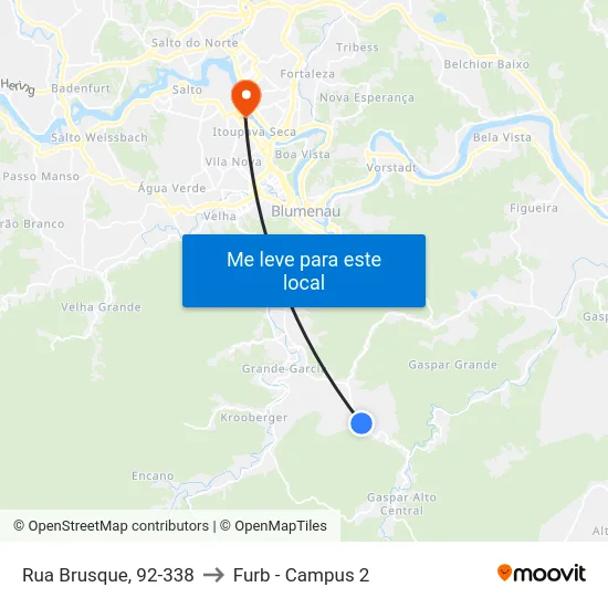 Rua Brusque, 92-338 to Furb - Campus 2 map