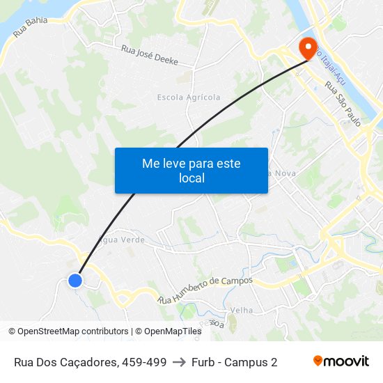 Rua Dos Caçadores, 459-499 to Furb - Campus 2 map