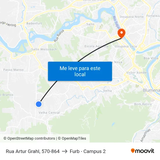 Rua Artur Grahl, 570-864 to Furb - Campus 2 map