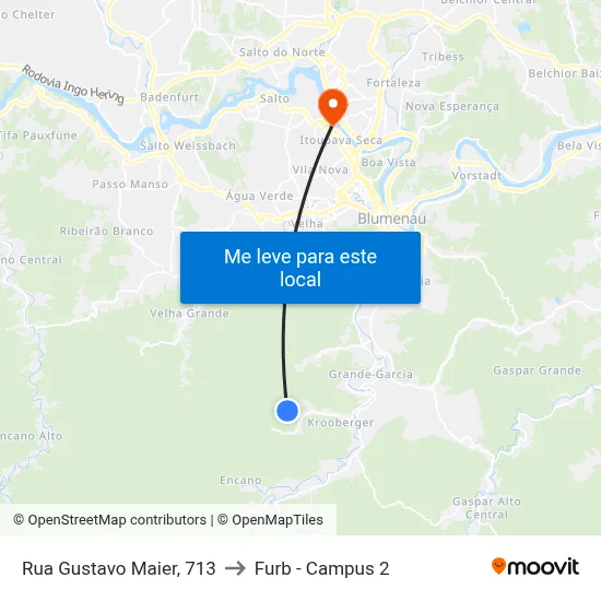 Rua Gustavo Maier, 713 to Furb - Campus 2 map