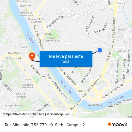 Rua São João, 752-770 to Furb - Campus 2 map
