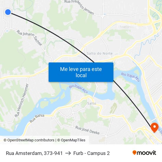 Rua Amsterdam, 373-941 to Furb - Campus 2 map