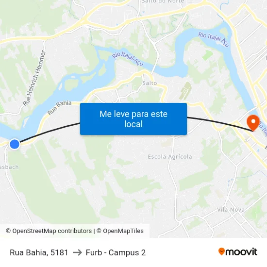 Rua Bahia, 5181 to Furb - Campus 2 map