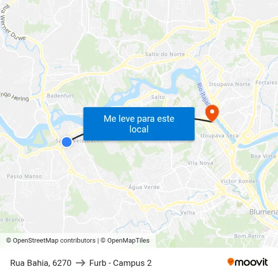 Rua Bahia, 6270 to Furb - Campus 2 map