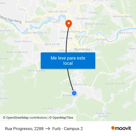 Rua Progresso, 2288 to Furb - Campus 2 map