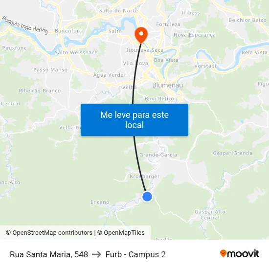 Rua Santa Maria, 548 to Furb - Campus 2 map
