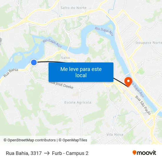 Rua Bahia, 3317 to Furb - Campus 2 map