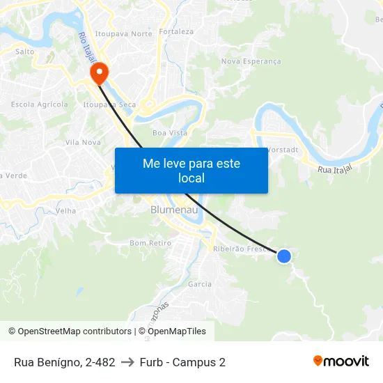 Rua Benígno, 2-482 to Furb - Campus 2 map