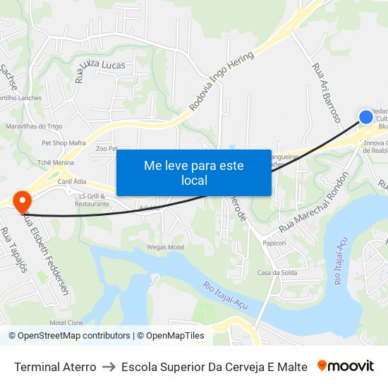 Terminal Aterro to Escola Superior Da Cerveja E Malte map