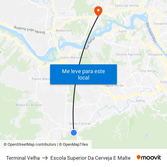 Terminal Velha to Escola Superior Da Cerveja E Malte map