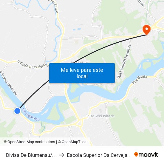 Divisa De Blumenau/Indaial to Escola Superior Da Cerveja E Malte map