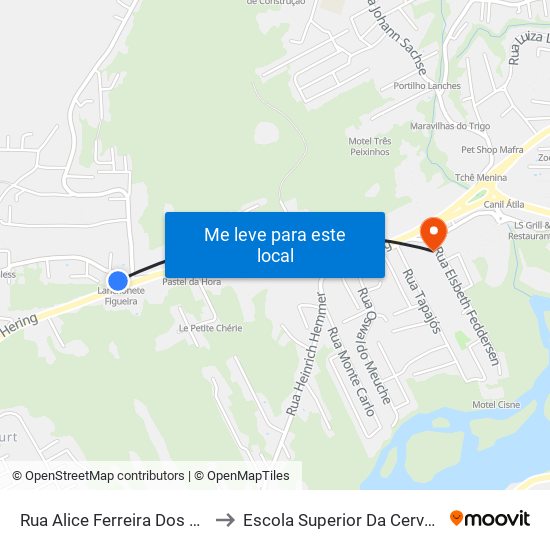 Rua Alice Ferreira Dos Santos, 61 to Escola Superior Da Cerveja E Malte map