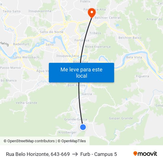 Rua Belo Horizonte, 643-669 to Furb - Campus 5 map