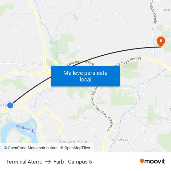 Terminal Aterro to Furb - Campus 5 map