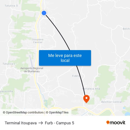 Terminal Itoupava to Furb - Campus 5 map