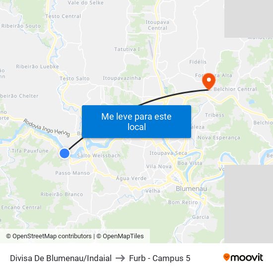 Divisa De Blumenau/Indaial to Furb - Campus 5 map