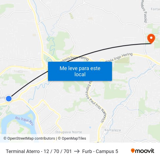 Terminal Aterro - 12 / 70 / 701 to Furb - Campus 5 map