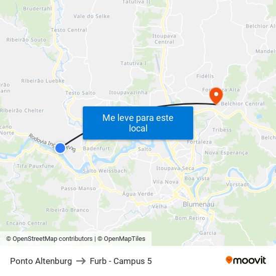 Ponto Altenburg to Furb - Campus 5 map