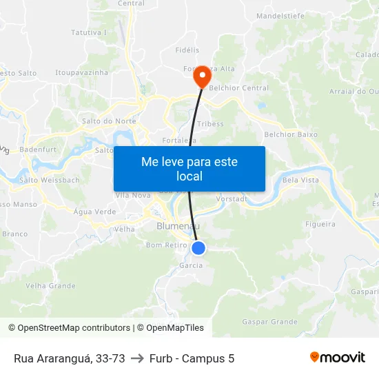 Rua Araranguá, 33-73 to Furb - Campus 5 map