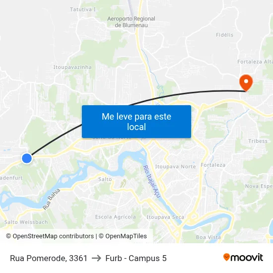 Rua Pomerode, 3361 to Furb - Campus 5 map