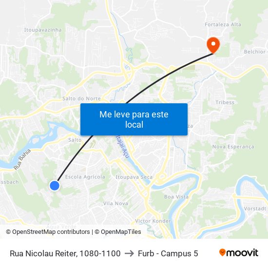 Rua Nicolau Reiter, 1080-1100 to Furb - Campus 5 map