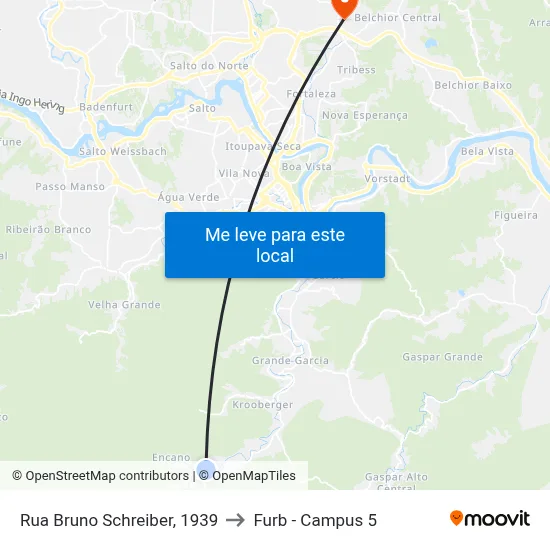 Rua Bruno Schreiber, 1939 to Furb - Campus 5 map